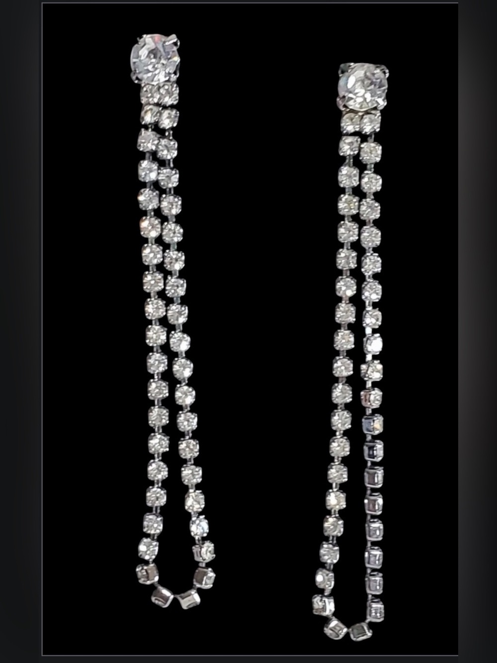 Avon 1991 Silver Crystal Drop Earrings - Sparkling Dangle Earrings - Picture 1 of 4